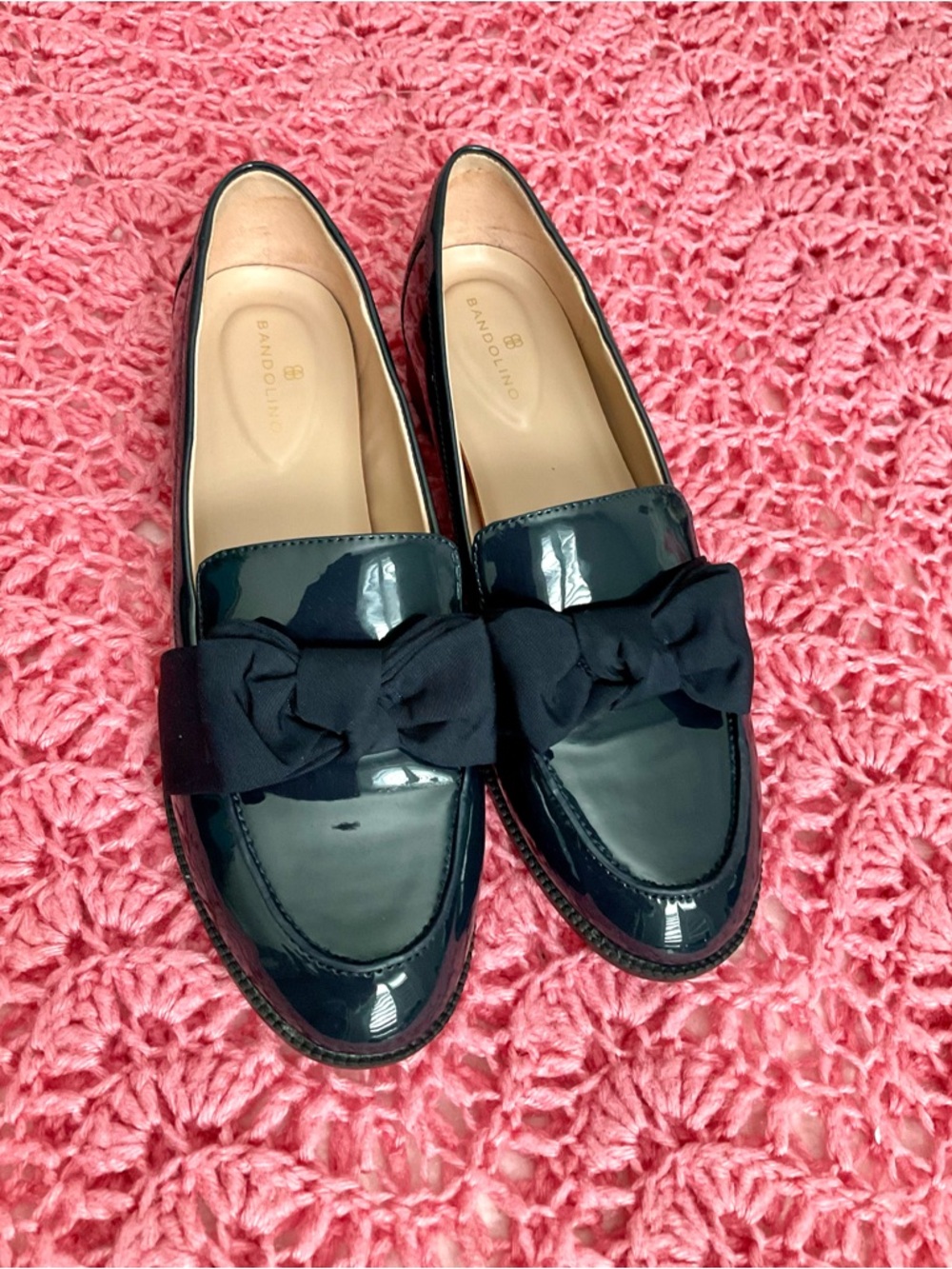 Bandolino  Navy Blue Patent Bow Loafers for Women